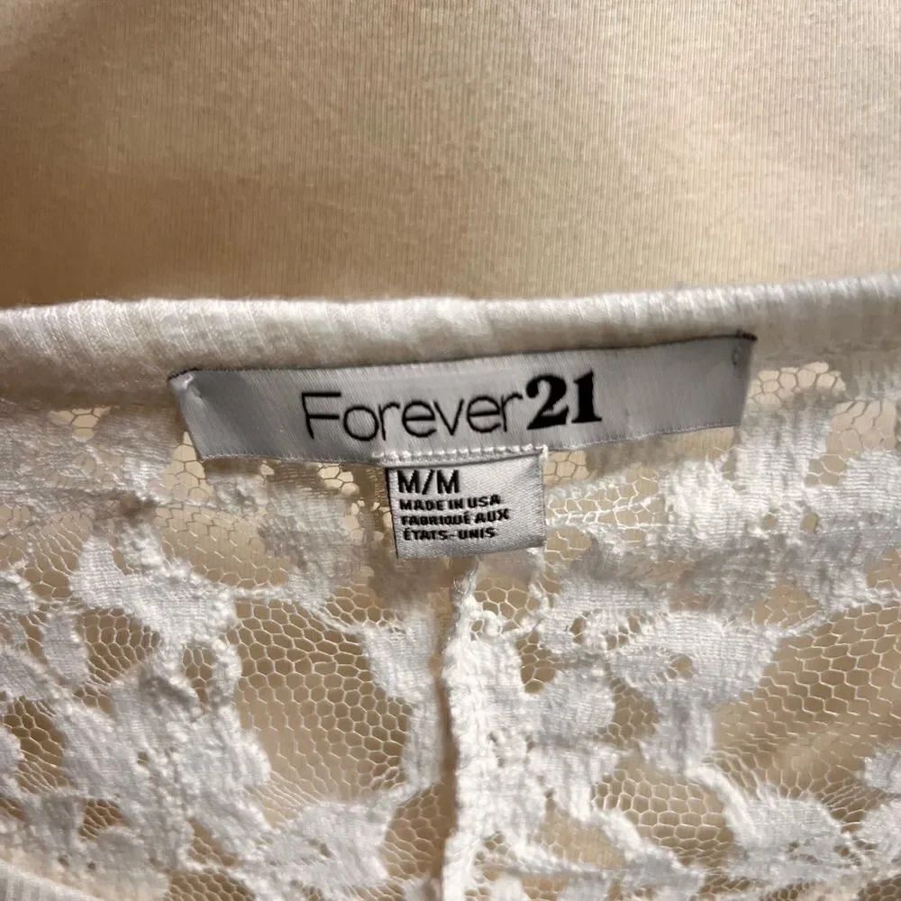 Forever 21 Medium white Lace Top #BK6 - Picture 3 of 6